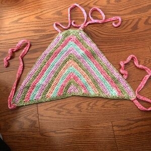 Halter tops are back, hand crocheted , multicoloured halter top - new